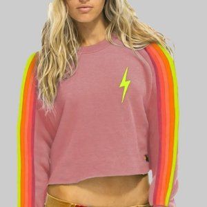Aviator Nation Women’s Cropped Classic Crew, XS, Neon Bolt